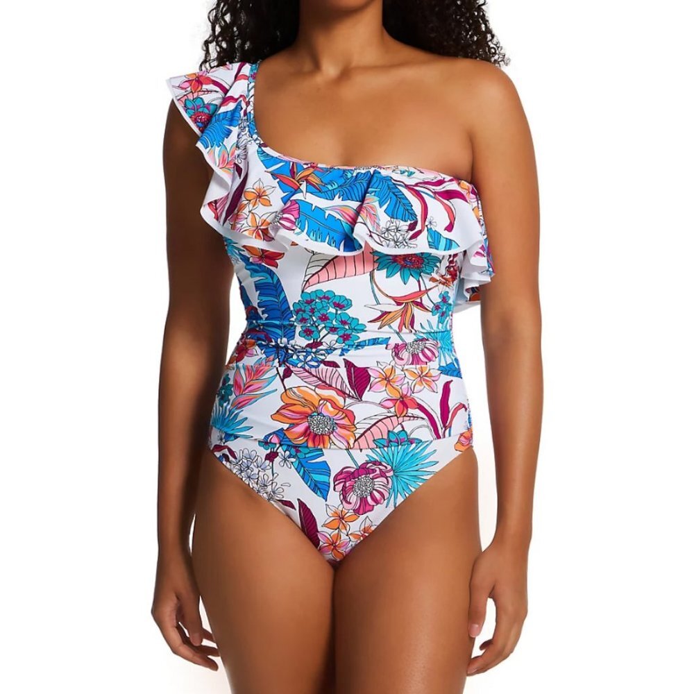 NWT Gottex Women's Bohemian Gypsy One Shoulder Ruffle 1 Pc Swimsuit 12